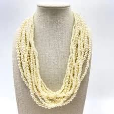 Multi Strand Faux Pearl Necklace Cream Beaded Statement
