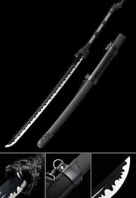 Handmade Japanese Katana Sword with Black Blade and Scabbard