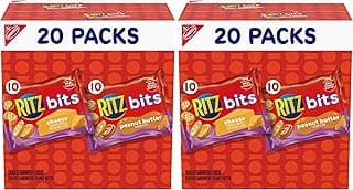 Bits Cheese and RITZ Bits Peanut Butter Sandwich Crackers Variety Pack, Lunch Snacks, 20 Snack Packs (Pack of 2)