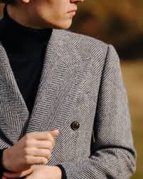 Men's Gray Herringbone Wool Blend Suit Double Breasted Jacket Fashion Casual | eBay