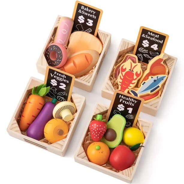 Tiny Land Wooden Play Food Sets for Kids Kitchen - 100% Wood 43 Pieces Kids Toy Food for Toddlers 3+ Year Old, Pretend Food Play, lemon