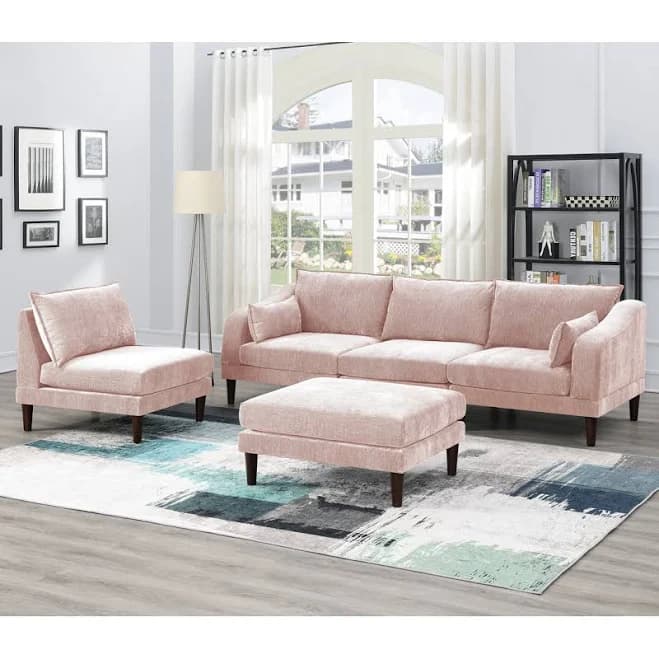 Ebern Designs Pink Upholstered Accent Chair with Wooden Legs