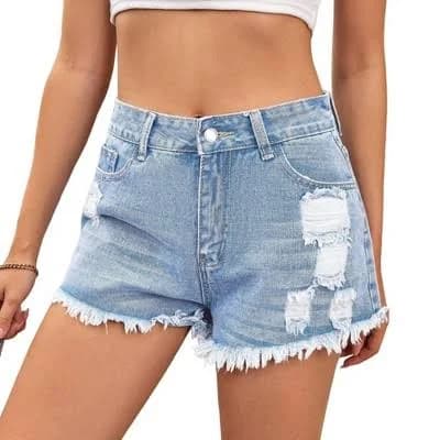 Women's High-Waisted Distressed Fringed Raw Hem Denim Shorts