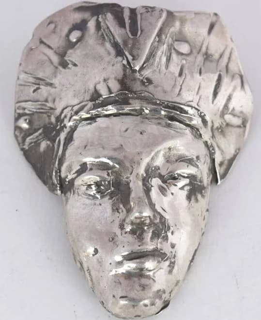 Huge Vintage Solid Heavy Sterling Silver Figural Boy In Turban Pendant