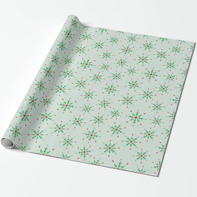 Christmas Red and Green Snowflake Festive Seamless Wrapping Paper