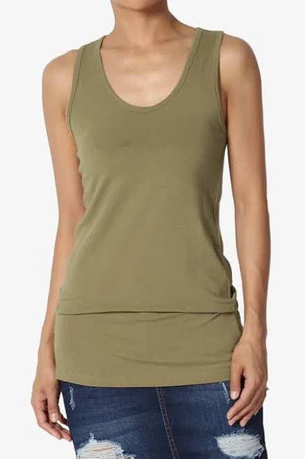 Basic Scoop Neck Racerback Stretch Cotton Tank Top Sleeveless Tee
