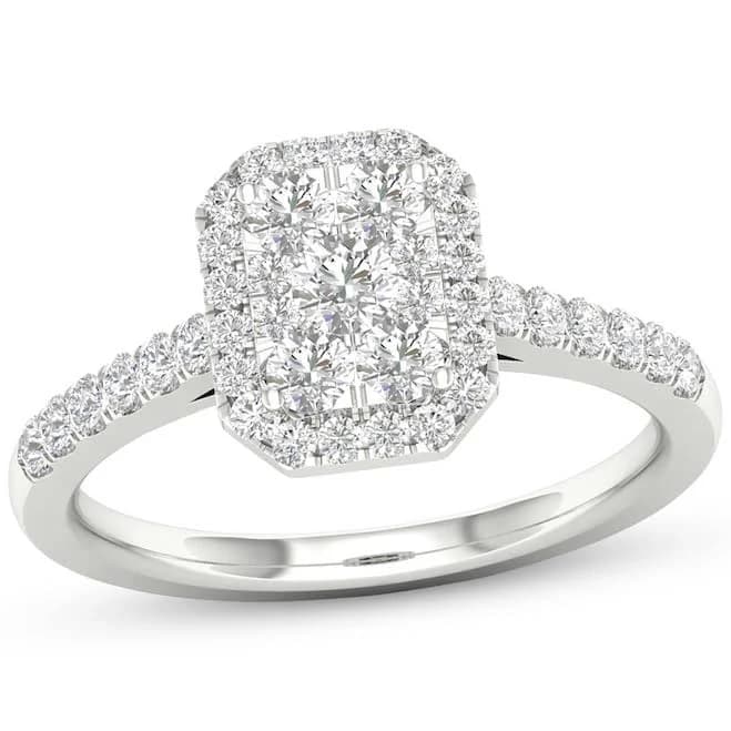 1/2 ct tw Diamond Octagon Frame Engagement Ring in 10K White Gold