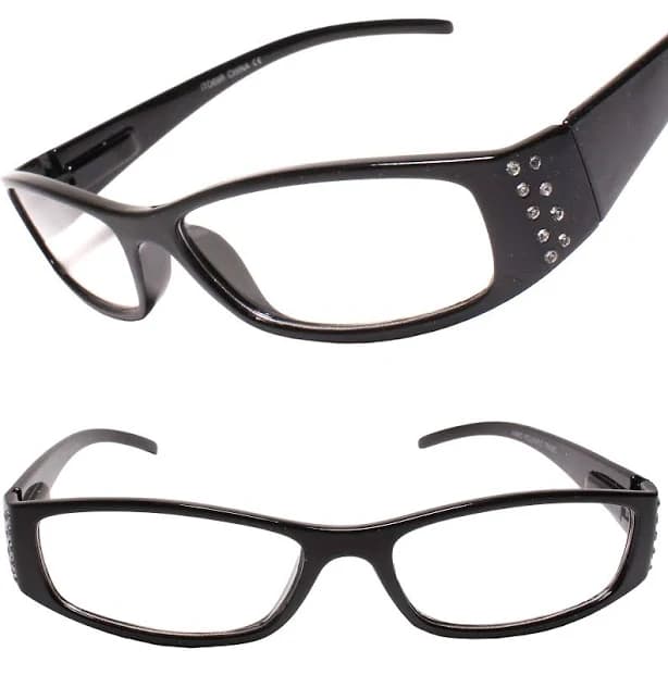 Rhinestone Black Plastic Rectangle Frame Womens Reader 2.25 Reading