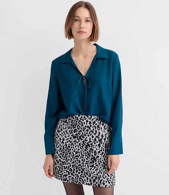 Loft Women's Slit Cuff Tie Neck Blouse