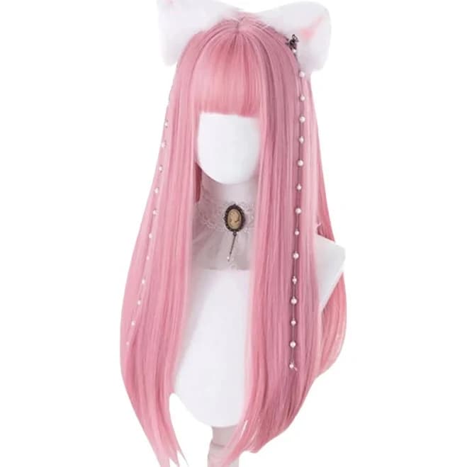 Women's 24 inch Heat-Resistant Synthetic Straight Hair Wig with Bangs