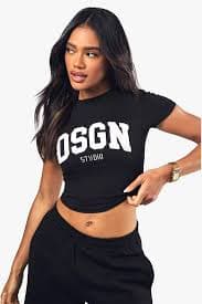 Black boohoo DSGN Studio Towelling Applique Fitted T-shirt | Boohoo USA