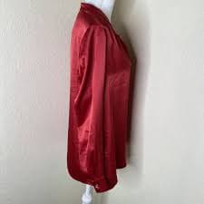 KASPER Red Satin Mock Neck Blouse Crystal Buttons Front Long Sleeves Top Sz 14 | eBay