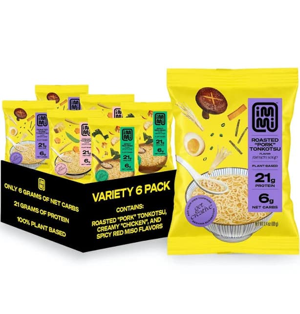 Immi Variety Pack Ramen, Creamy ''Chicken'', Spicy Red Miso, Roasted ''Pork'' Tonkotsu, 100% Plant Based, Keto Friendly, High Pr