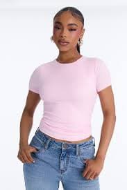 Chloe Crew Neck Short Sleeve Tee - Light Pink | Fashion Nova