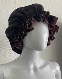 Reversible Matte Black & Dusty Rose Satin Hair Bonnet: Elegant Large Sleeping Hair Cap