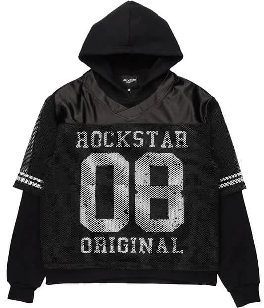 Lakyra Black/White Double Layer Graphic Jersey Hoodie