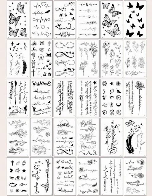 30 Black Butterfly Flower Text Graphic Temporary Tattoo Designs Ideas Small For Fingers Wrists Body Parts Western Style Paper Body Art Deca