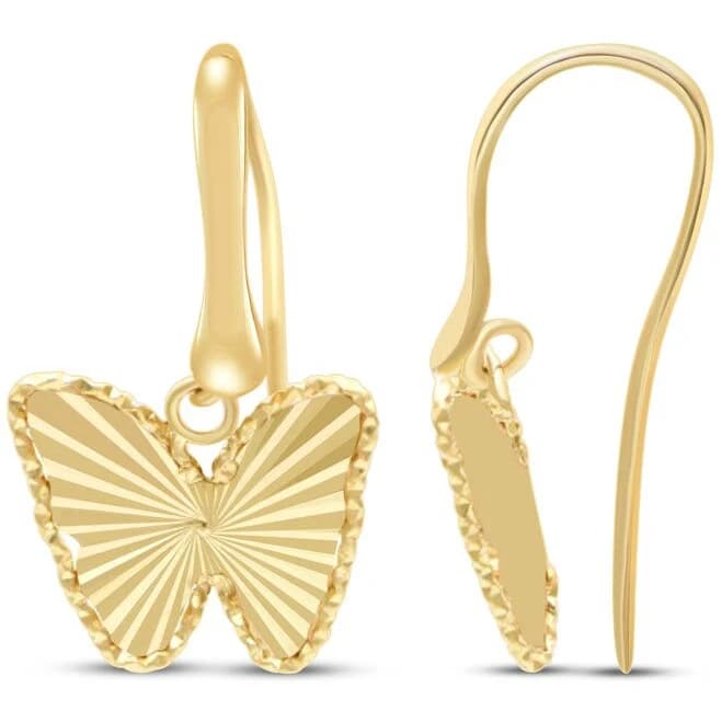 10K Yellow Gold Diamond-Cut Butterfly Dangle Earrings