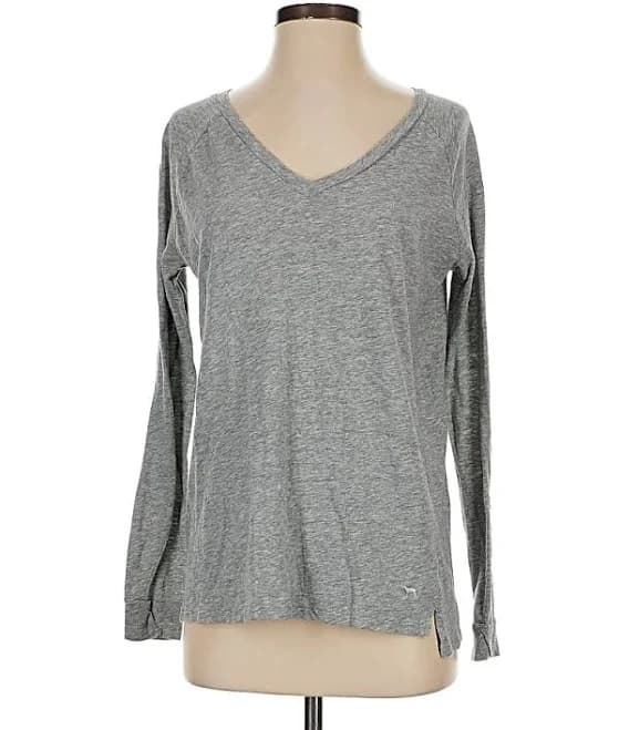 Victoria's Secret Pink Long Sleeve T-Shirt: Gray Tops - Women's Size Small, Cotton Blend, ThredUp