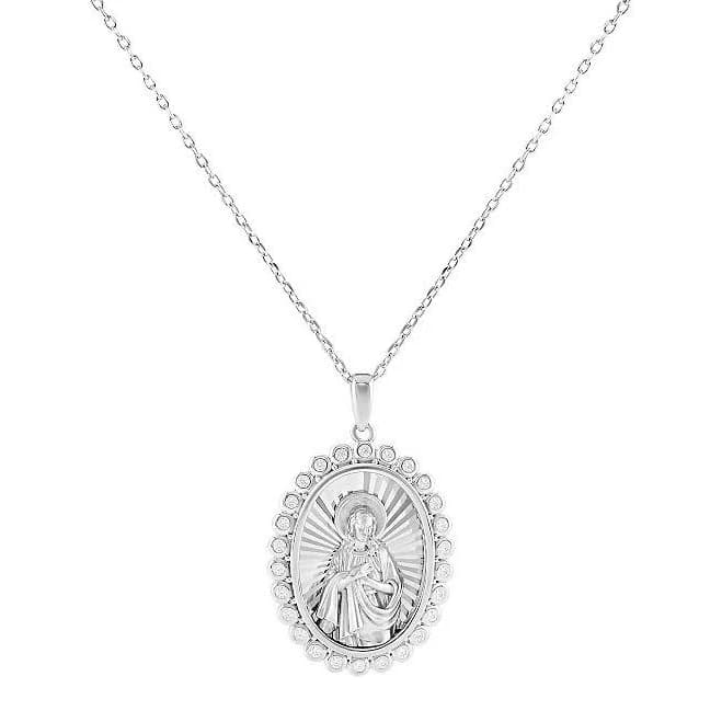 Brilliance Fine Silver Plated Cubic Zirconia Religious Medallion Pendant Necklace