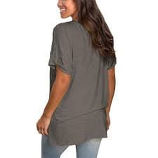 IROINNID Fashion Women's V-Neck Rolled Sleeve Blouse Casual Solid Elegant Tops Loose Fits Summer T-Shirt Trendy Party Wear(Gray,3XL) - Walmart.com