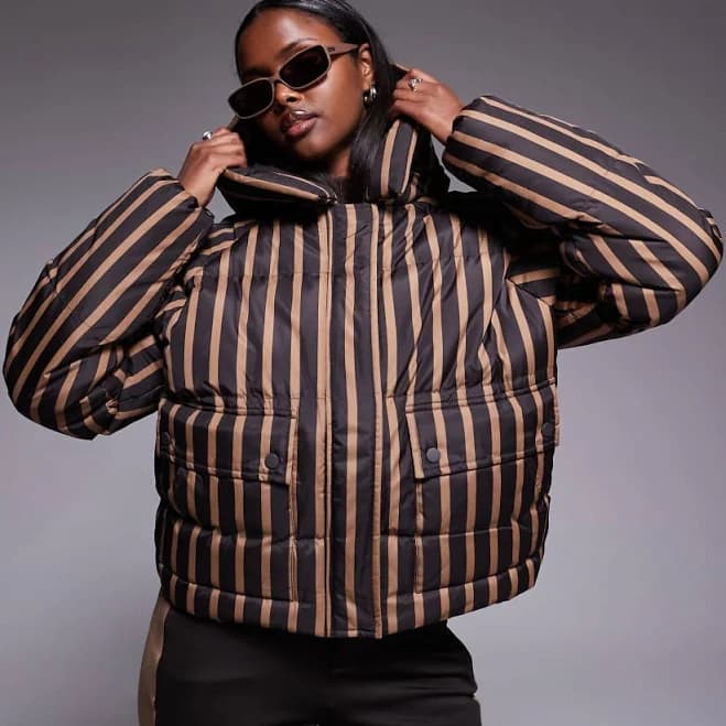 Threadbare Ski Striped Puffer Coat with Hood