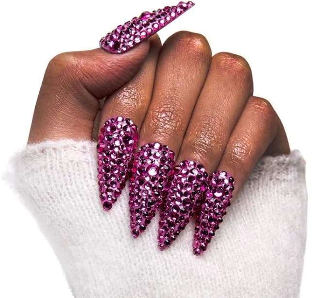 Instant Glamour Pink Rhinestone Press-On Nails