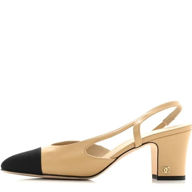 CHANEL Goatskin Grosgrain CC Slingback Pumps