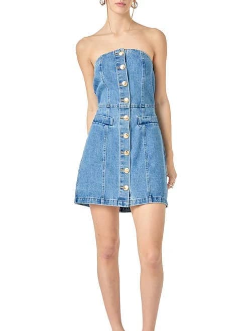English Factory Women's Denim Tube Mini Dress