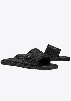 Tory Burch Women's Double-T Pavé Leather Slides