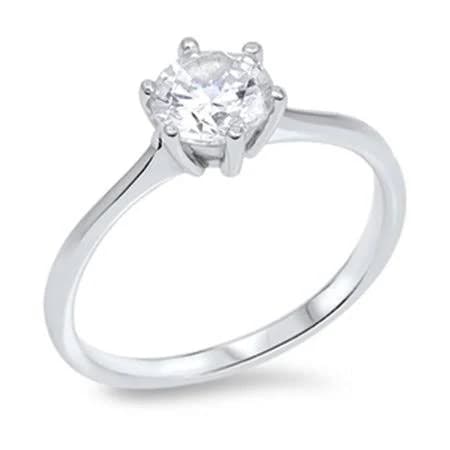 .925 Sterling Silver Solitaire Clear CZ Wedding Ring