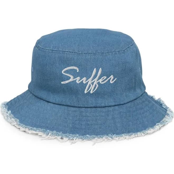 Suffer Sig Distressed Denim Bucket Hat