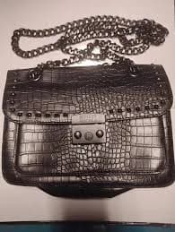 Badgley Mischka Stud Trimmed Croc Embossed Crossbody Bag