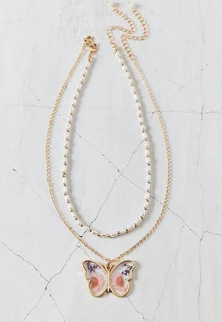 Mariposa Butterfly Pearl Necklace Set