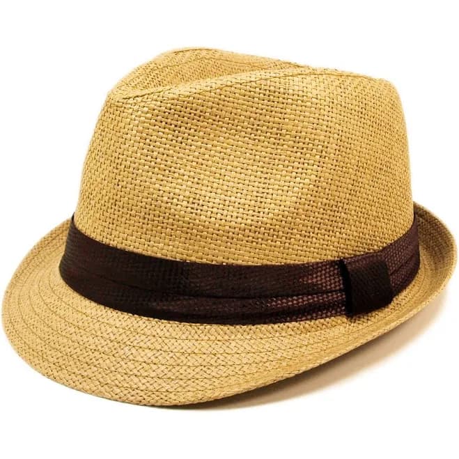 Classic Tan Fedora Straw Hat - Different Color Band Available