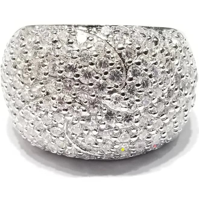 Large CZ Cluster Silver Cocktail Ring