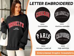 LOMON Sweatshirts for Women Loose Fit Crewneck Oversized Graphic Sweatshirt Long Sleeve Fleece Pullover Sweater（Black-Paris,S at Amazon Women's Clothing store