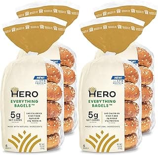 Hero Everything Bagel - 5g Net Carbs, 17g Protein, High Fiber, 140 Calories per serving (4 packs (20 bagels))