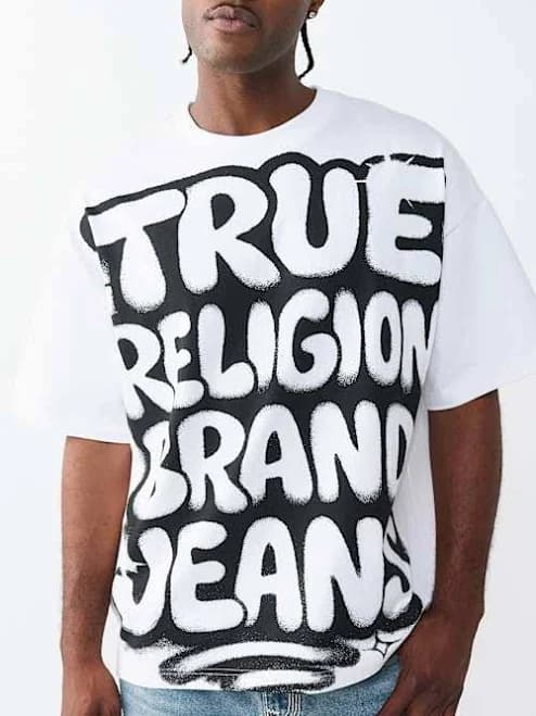 True Religion Men's Graffiti Logo Heavyweight Oversized T-Shirt