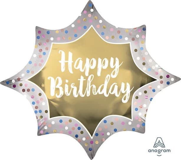 Anagram Birthday Satin Gold Burst Mylar Balloon
