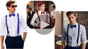 Amazon.com: Hi-Tie Men Suspender Bowtie Set Suspenders Pre-tied Bow Tie Pocket Square Cufflinks Adjustable Y Shape 6 Clips Braces Tuxedo,Beige Champagne : Clothing, Shoes & Jewelry