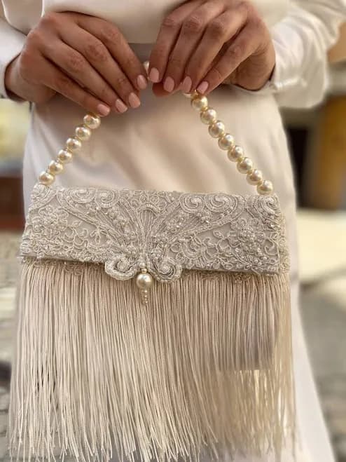 Vintage Fringe Flap Over Bridesmaid Clutch