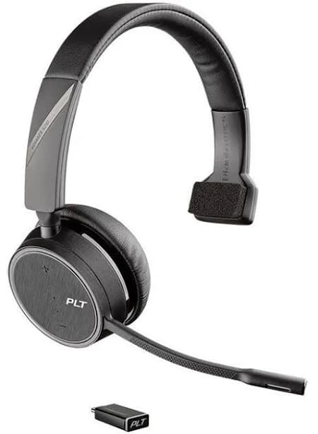 POLY Plantronics Voyager 4210 Mono UC Bluetooth Wireless Headset, USB-C, 3.5mm Jack, Boom Microphone, Black | Single | Headband