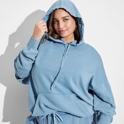 Wild Fable Women's Loose Fit French Terry Hooded Sweatshirt with Kangaroo Pocket
