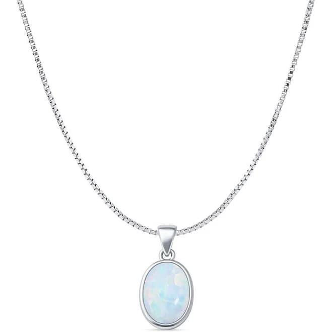 Oval Lab Created White Opal Solitaire Pendant Box Chain Necklace 925 Sterling Silver