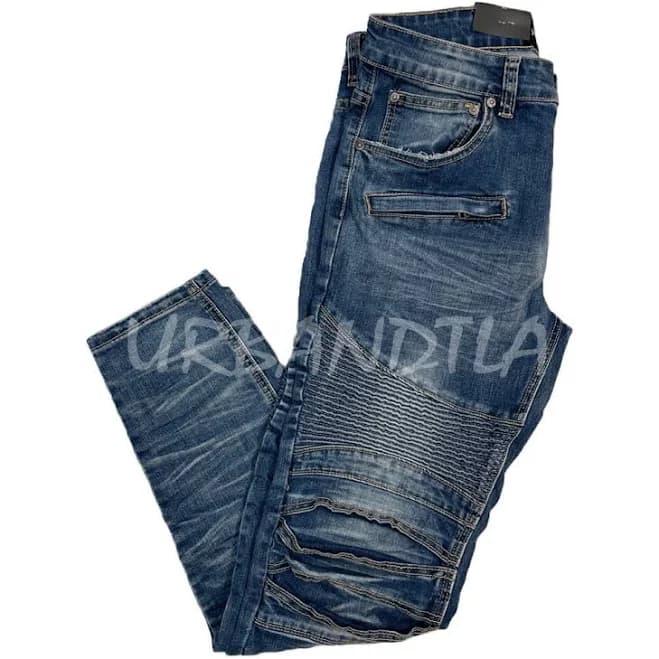 Men's Stretch Washed Denim Biker Jeans Distressed Moto Jeans