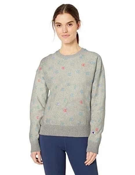 Champion Reverse Weave All Over Logos Crew Neck Sweatshirt