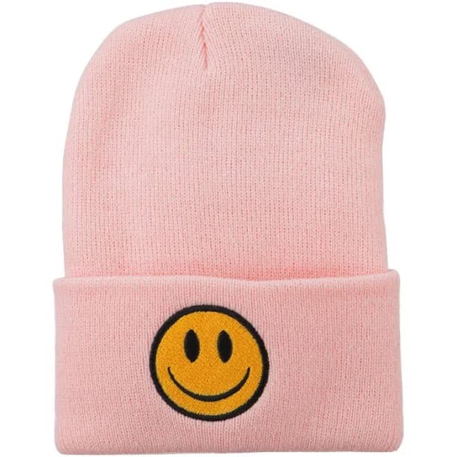 Smile Face Embroidered Long Beanie