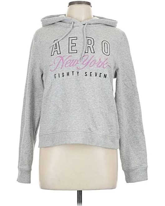 Aeropostale Pullover Hoodie: Gray Tops - Women's Size Large, Cotton Blend, ThredUp