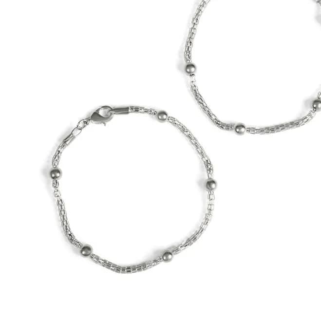 18K White Gold Beaded Bangle 2-Pack